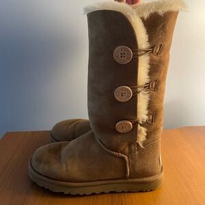UGG Tan Shearling Tall Boots with Buttons